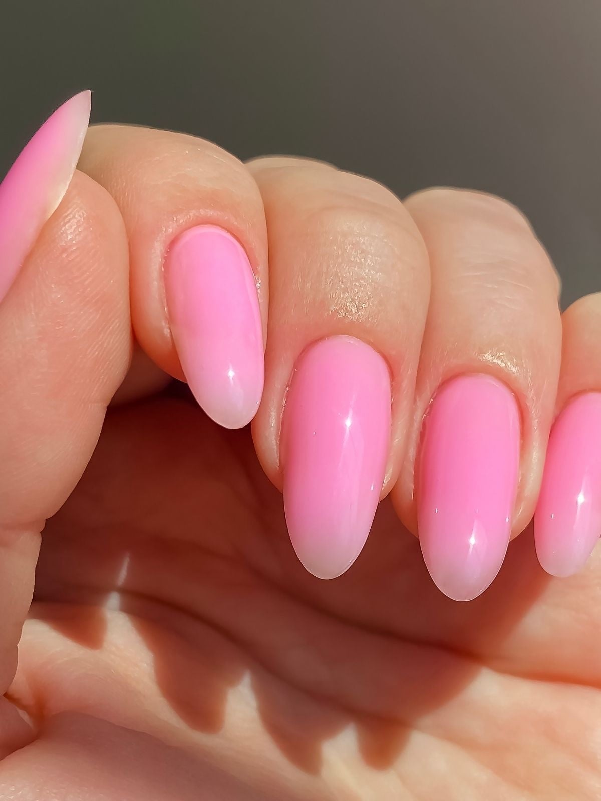 Soft pink almond gel manicure